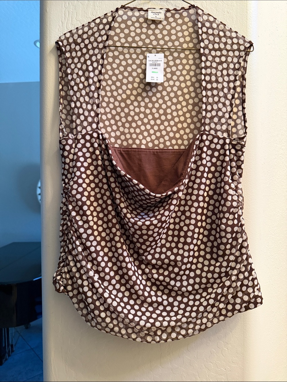 Polka Dot Sleeveless Mesh Top - Brown/White